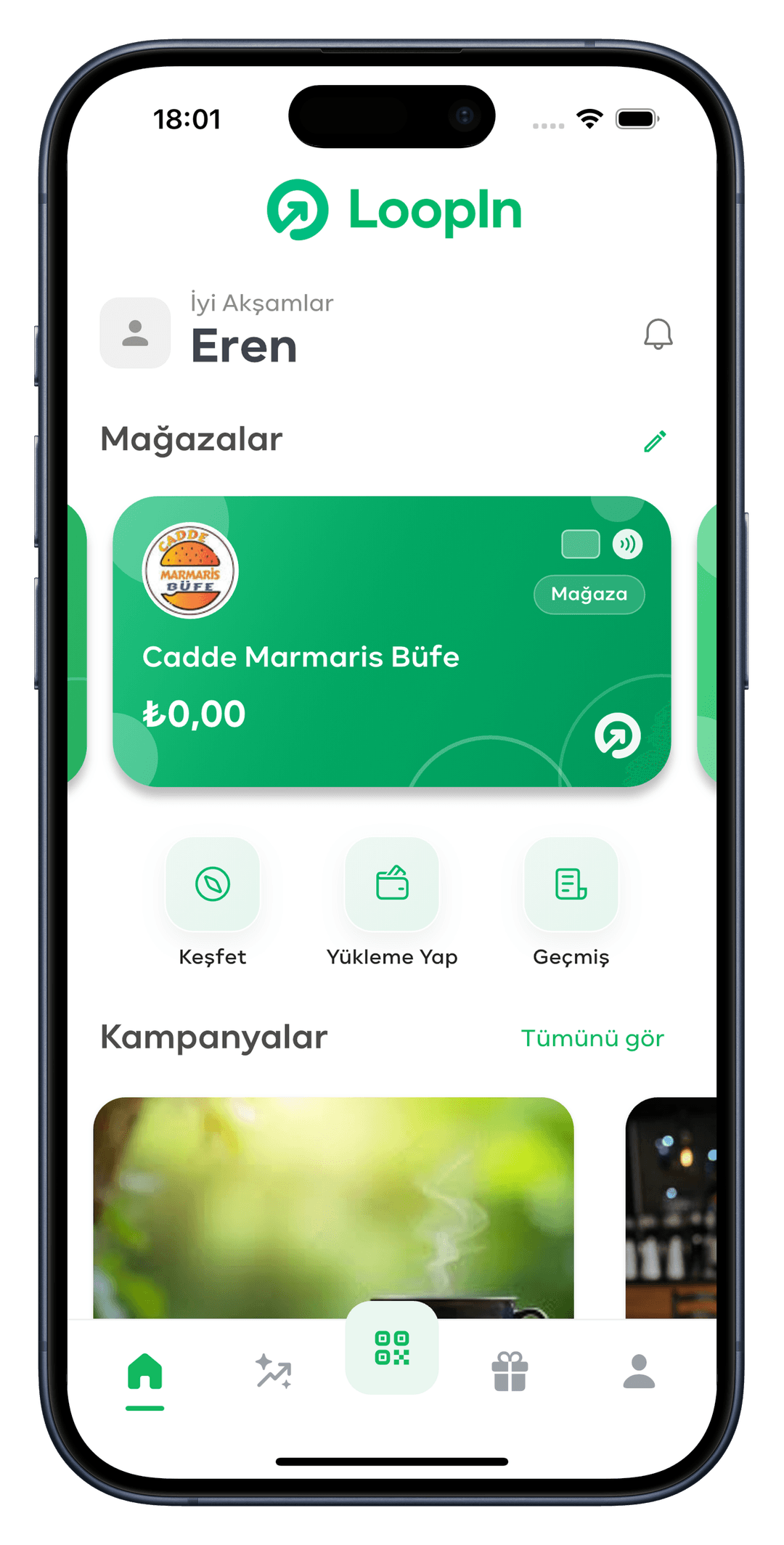 LoopIn Loyalty mobil uygulama ekranı